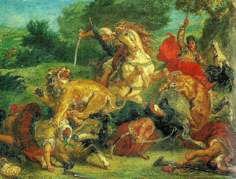 Eugene Delacroix lejonjakt Spain oil painting art